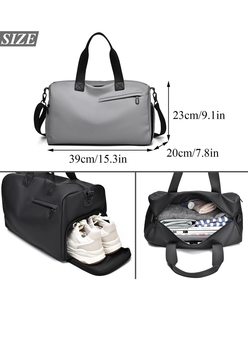 Qiccijoo Travel Duffel Bag Sports Gym Bag Carry on Bag with Shoes Compartment and Wet Pocket for Men Women,35L Weekend Overnight Luggage Bag Tote Bag for Yoga,Swimming,Dance(Grey) - Image 2